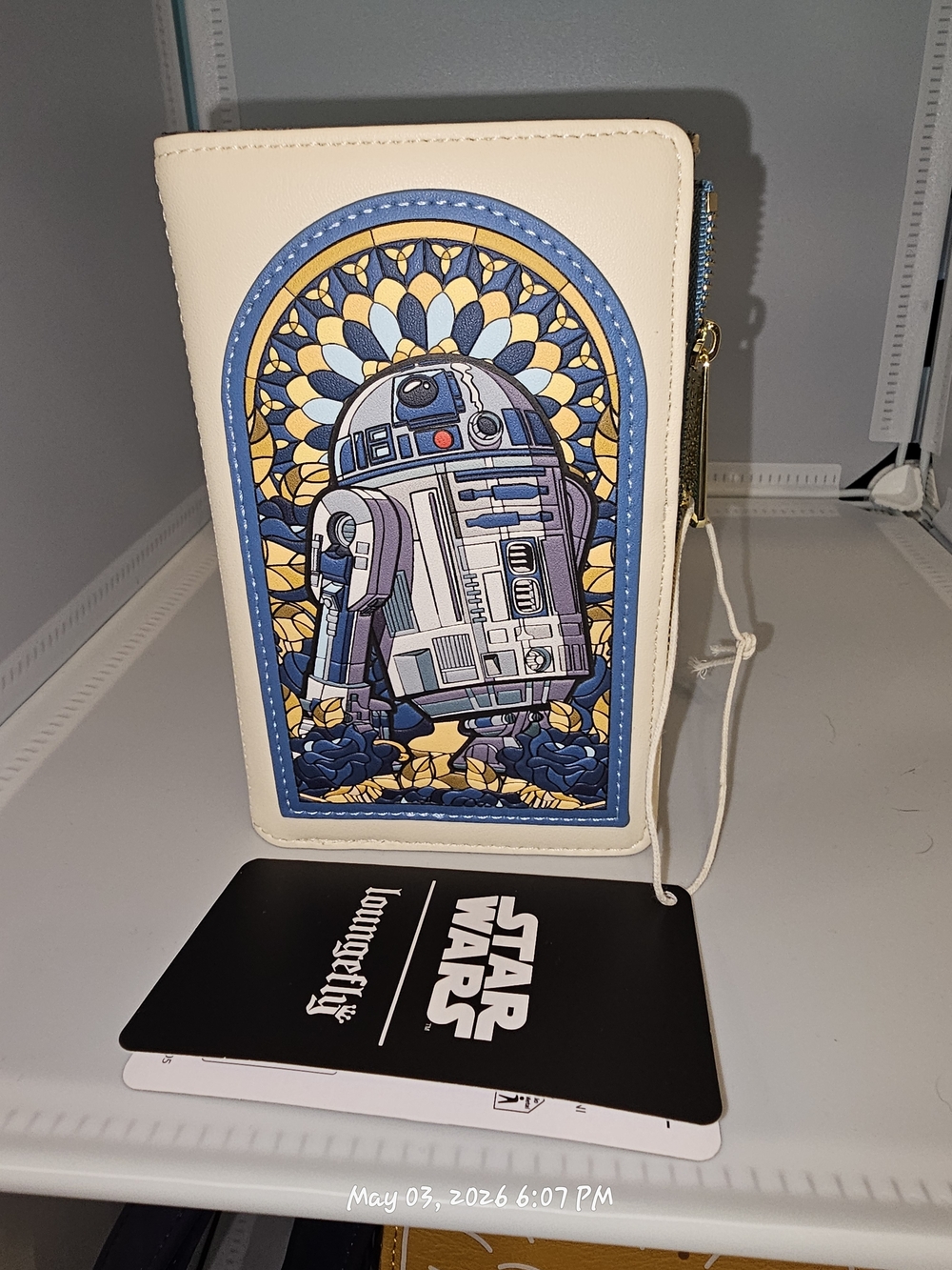 Loungefly Star Wars Stained Glass Cream Wallet with Blue and Yellow Rebel Emblem